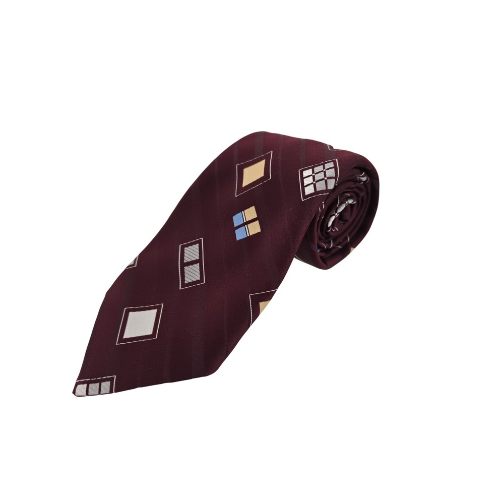 Givenchy Gentlemen Paris Burgundy Geometric Square Pattern Vintage Neck Tie